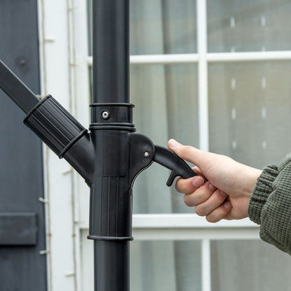 Garden Umbrella Ø3x2 m with Cross Base, Crank Opening, and Air Vent, Offset Patio Umbrella in Metal and Polyester, Dark Blue and Cream