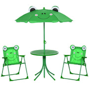 Children's Garden Table and Chairs Set Picnic Foldable Set for Kids Table with Adjustable Umbrella 100-125 cm Frog Design Green