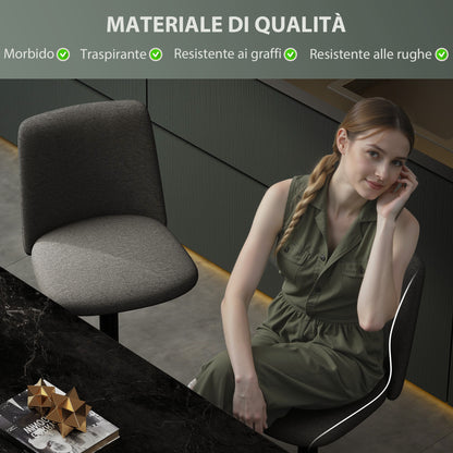 Set of 2 Swivel and Armless Height Adjustable Bar Stools in Linen Fabric, Foam and Steel, 44x53x91-111 cm, Dark Grey