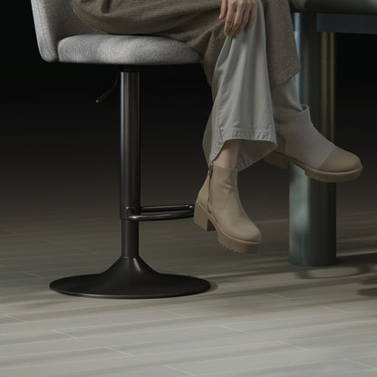 Set of 2 Swivel and Armless Height Adjustable Bar Stools in Linen Fabric, Foam and Steel, 44x53x91-111 cm, Dark Grey