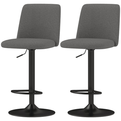 Set of 2 Swivel and Armless Height Adjustable Bar Stools in Linen Fabric, Foam and Steel, 44x53x91-111 cm, Dark Grey