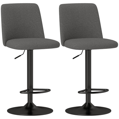 Set of 2 Swivel and Armless Height Adjustable Bar Stools in Linen Fabric, Foam and Steel, 44x53x91-111 cm, Dark Grey