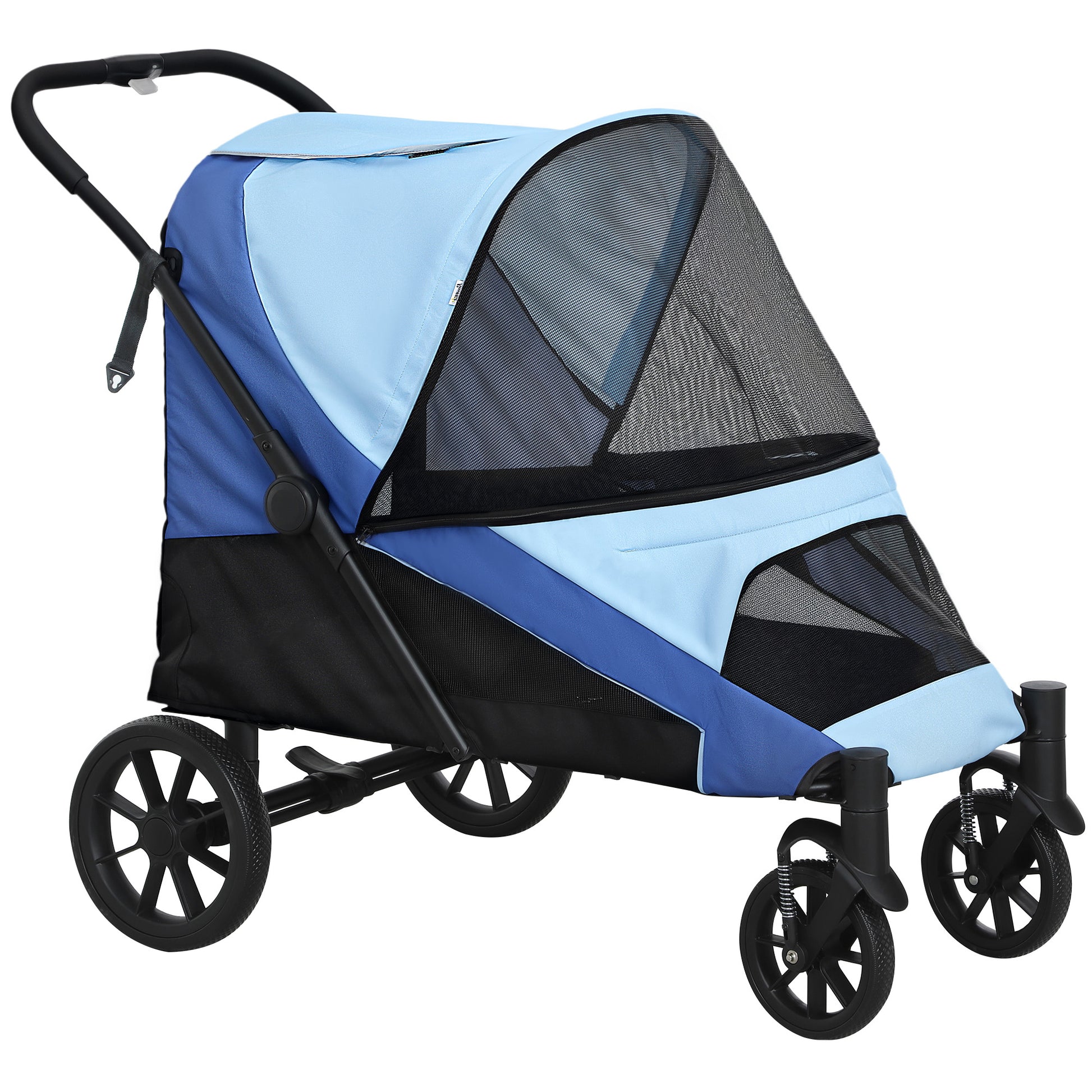 Dog Stroller Folding Stroller for Large Dogs up to 30 kg with Large Wheels Safety Straps Shock Absorber Washable Cushion 124x67x100 cm Blue