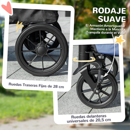 Dog Stroller Folding Stroller for Large Dogs up to 30 kg with Large Wheels Safety Straps Shock Absorber Washable Cushion 124x67x100 cm Blue