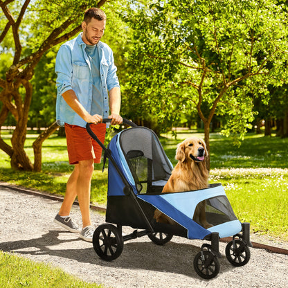 Dog Stroller Folding Stroller for Large Dogs up to 30 kg with Large Wheels Safety Straps Shock Absorber Washable Cushion 124x67x100 cm Blue