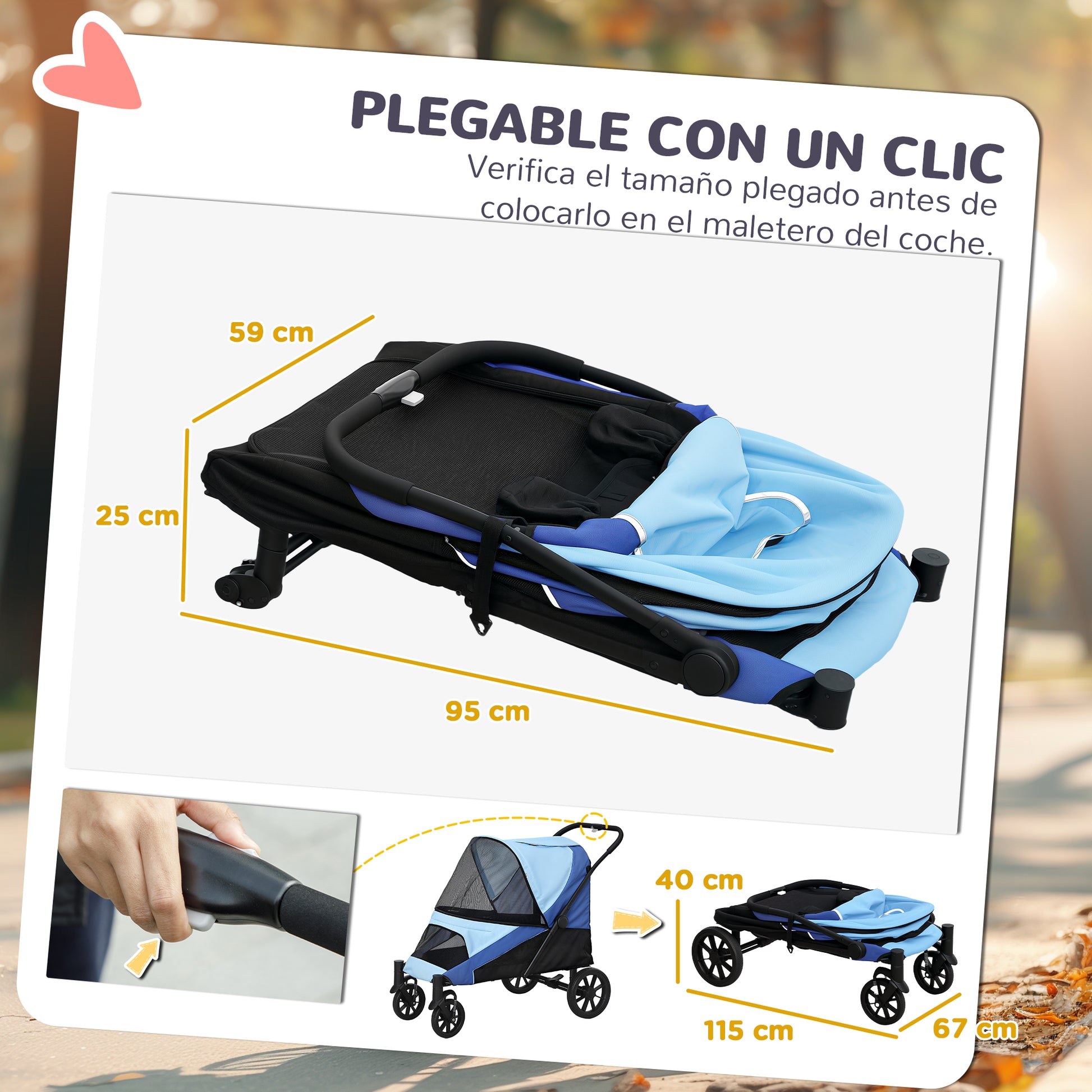 Dog Stroller Folding Stroller for Large Dogs up to 30 kg with Large Wheels Safety Straps Shock Absorber Washable Cushion 124x67x100 cm Blue