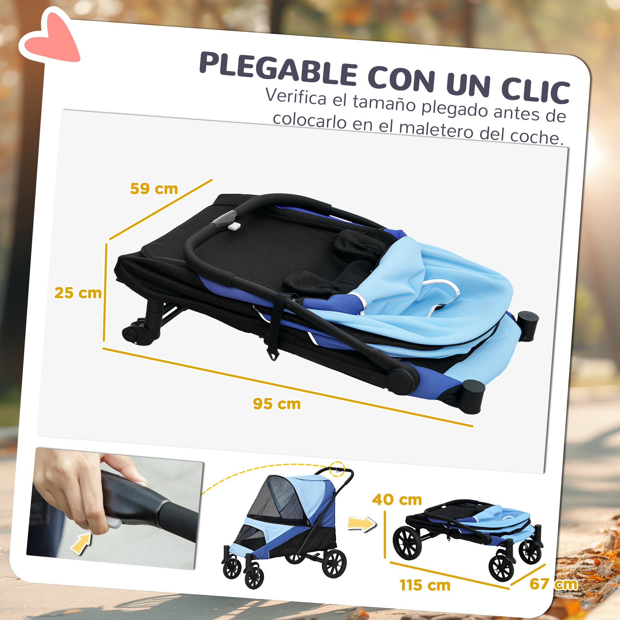 Dog Stroller Folding Stroller for Large Dogs up to 30 kg with Large Wheels Safety Straps Shock Absorber Washable Cushion 124x67x100 cm Blue