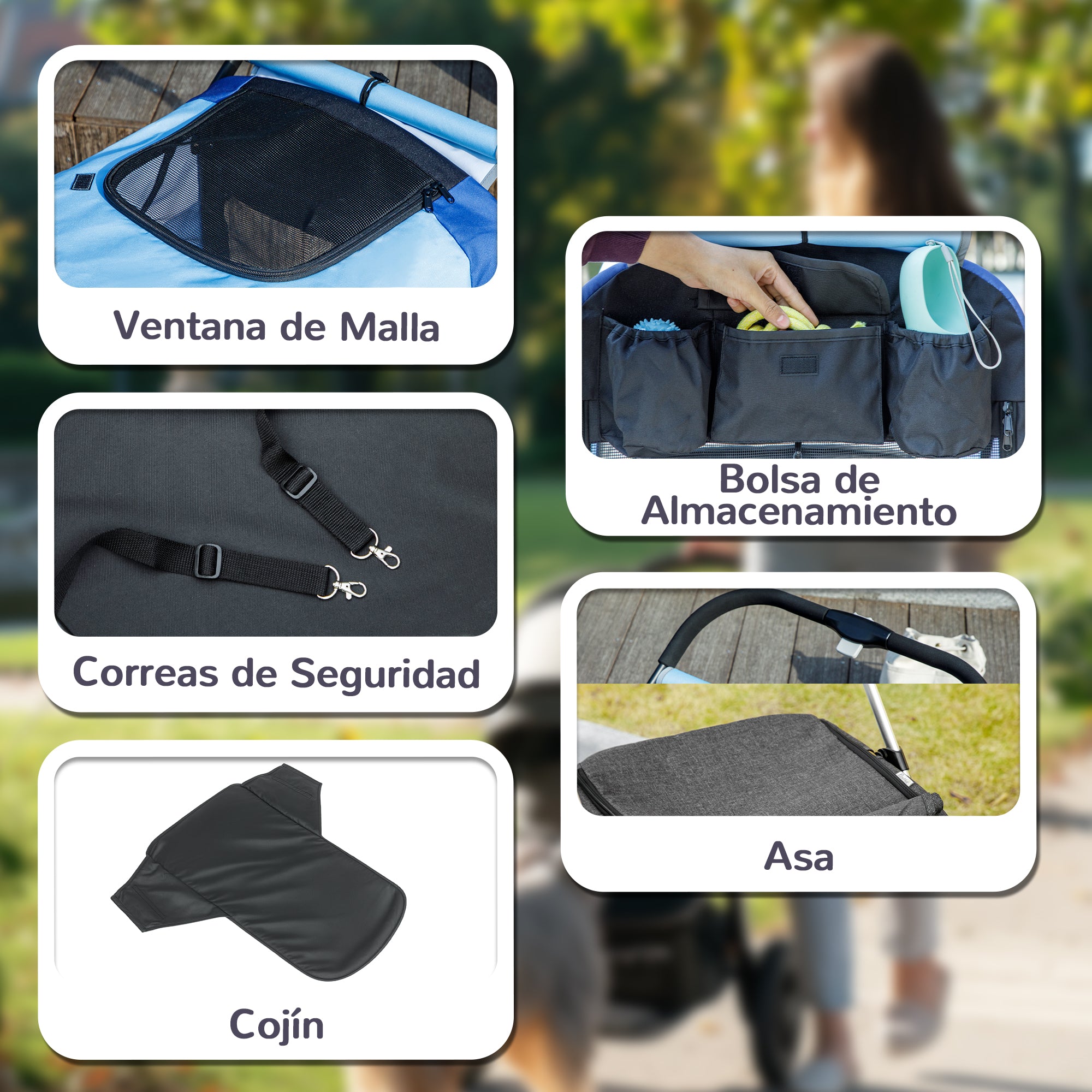 Dog Stroller Folding Stroller for Large Dogs up to 30 kg with Large Wheels Safety Straps Shock Absorber Washable Cushion 124x67x100 cm Blue