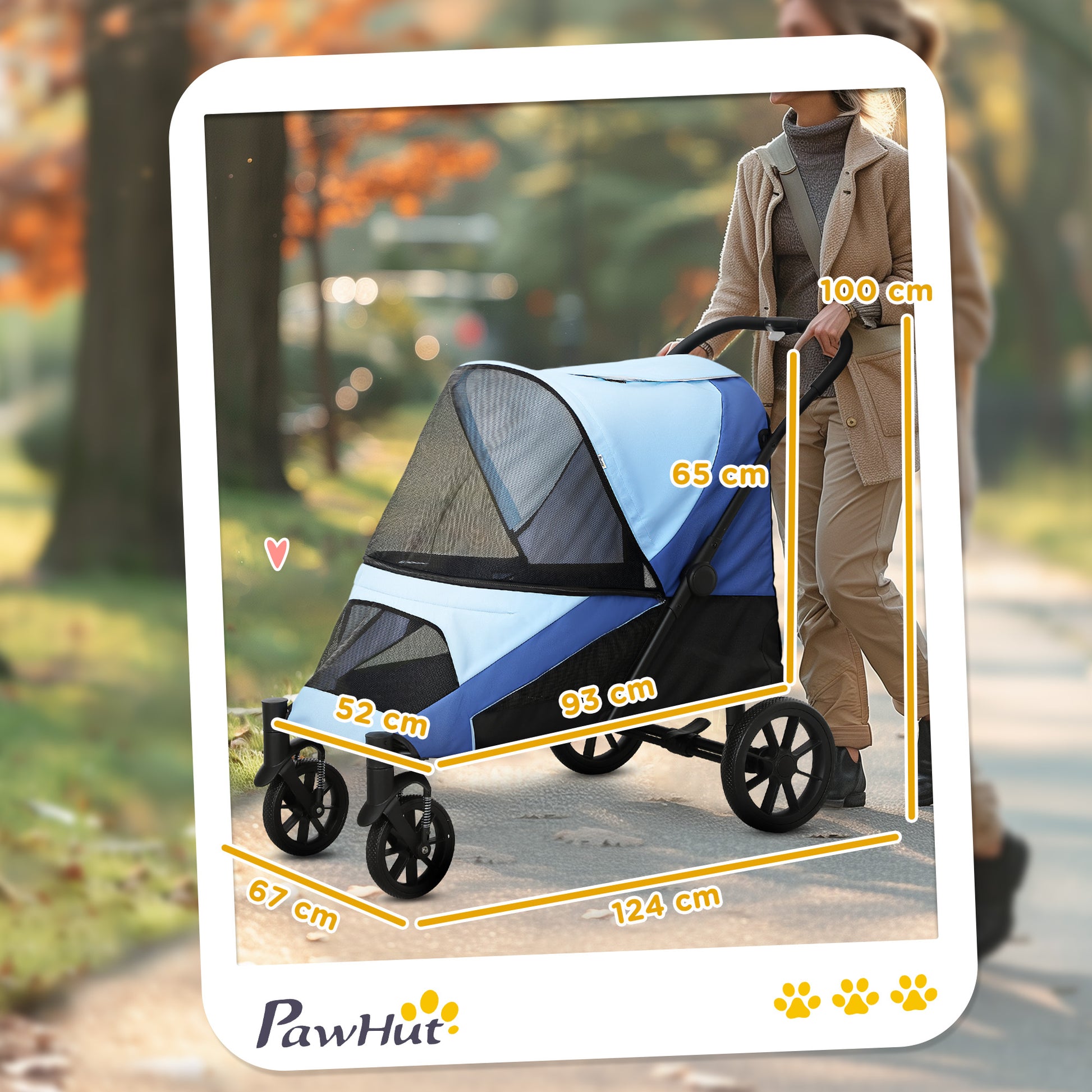Dog Stroller Folding Stroller for Large Dogs up to 30 kg with Large Wheels Safety Straps Shock Absorber Washable Cushion 124x67x100 cm Blue