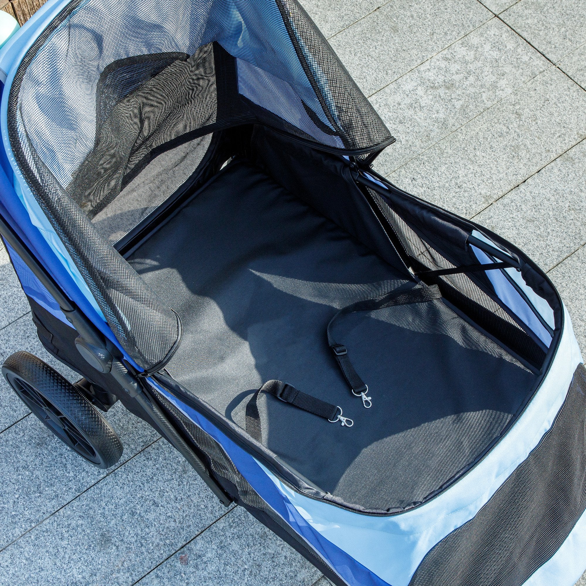 Dog Stroller Folding Stroller for Large Dogs up to 30 kg with Large Wheels Safety Straps Shock Absorber Washable Cushion 124x67x100 cm Blue