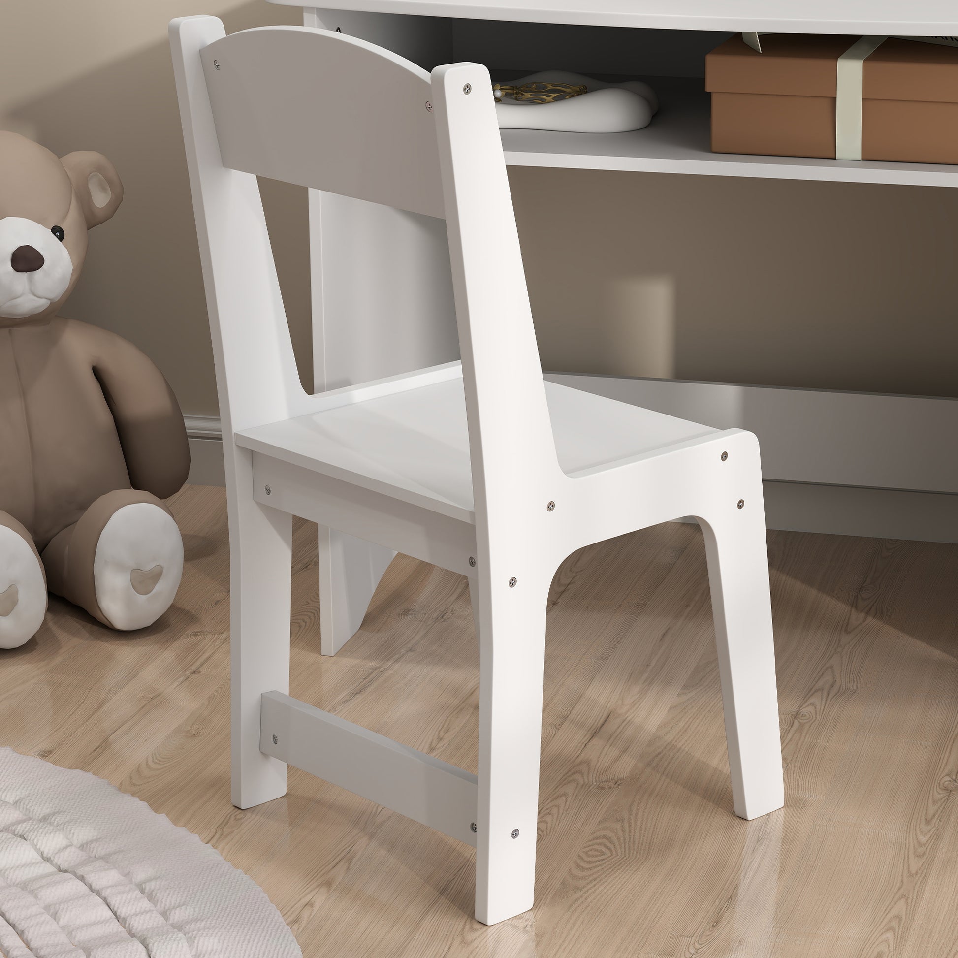 Children's Makeup Set for 3-6 Year Olds, Vanity Table with Removable Triple Mirror and Wooden Chair, White