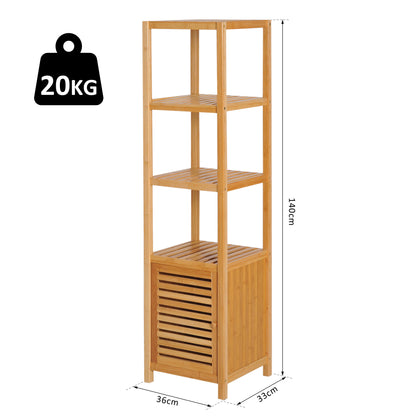 Bathroom Cabinet Slim, Tall Toilet Cabinet with 3 Open Shelves, Bamboo Bathroom Cabinet for Small Spaces, Living Room, Bathroom 36 x 33 x 140 cm Natural