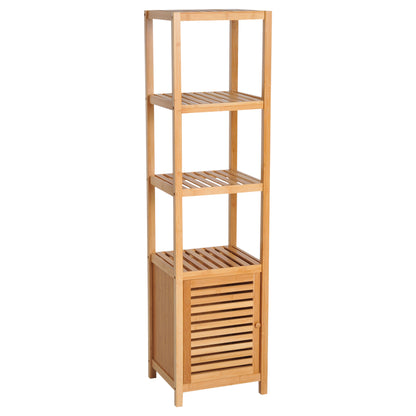 Bathroom Cabinet Slim, Tall Toilet Cabinet with 3 Open Shelves, Bamboo Bathroom Cabinet for Small Spaces, Living Room, Bathroom 36 x 33 x 140 cm Natural