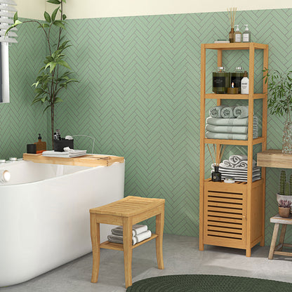 Bathroom Cabinet Slim, Tall Toilet Cabinet with 3 Open Shelves, Bamboo Bathroom Cabinet for Small Spaces, Living Room, Bathroom 36 x 33 x 140 cm Natural