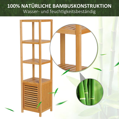 Bathroom Cabinet Slim, Tall Toilet Cabinet with 3 Open Shelves, Bamboo Bathroom Cabinet for Small Spaces, Living Room, Bathroom 36 x 33 x 140 cm Natural