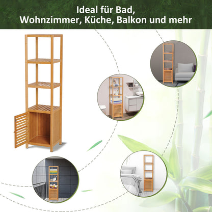 Bathroom Cabinet Slim, Tall Toilet Cabinet with 3 Open Shelves, Bamboo Bathroom Cabinet for Small Spaces, Living Room, Bathroom 36 x 33 x 140 cm Natural