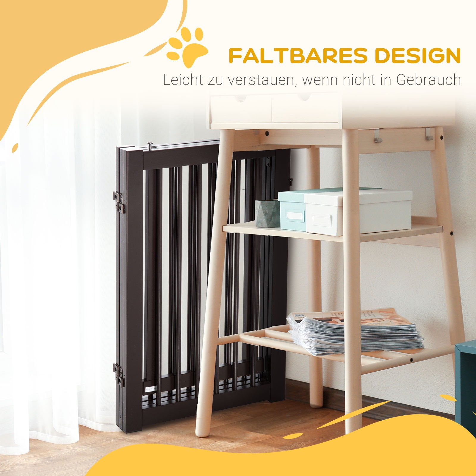Wooden Barrier Gate Freestanding Pet Gate for Dogs Door Guard Adjustable Dog Gate Stair Gate with Feet Foldable Fireplace Gate for Stove Dark Brown 155 x 1.5 x 76 cm