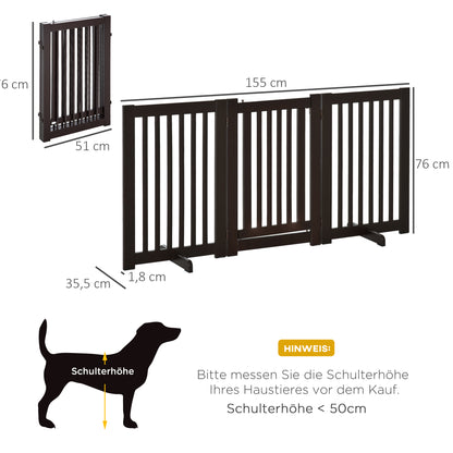Wooden Barrier Gate Freestanding Pet Gate for Dogs Door Guard Adjustable Dog Gate Stair Gate with Feet Foldable Fireplace Gate for Stove Dark Brown 155 x 1.5 x 76 cm