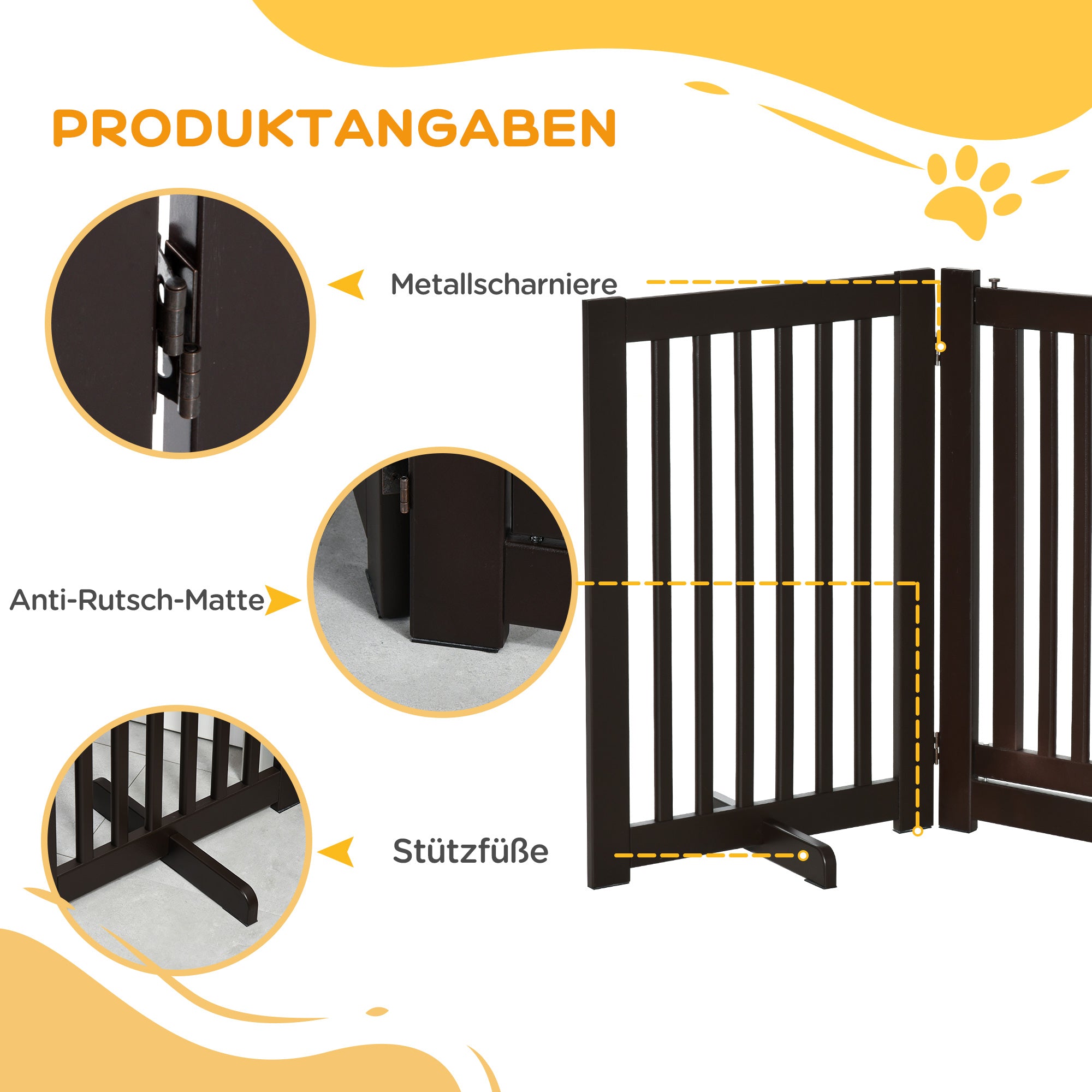 Wooden Barrier Gate Freestanding Pet Gate for Dogs Door Guard Adjustable Dog Gate Stair Gate with Feet Foldable Fireplace Gate for Stove Dark Brown 155 x 1.5 x 76 cm