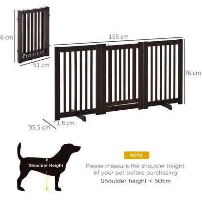 Wooden Barrier Gate Freestanding Pet Gate for Dogs Door Guard Adjustable Dog Gate Stair Gate with Feet Foldable Fireplace Gate for Stove Dark Brown 155 x 1.5 x 76 cm