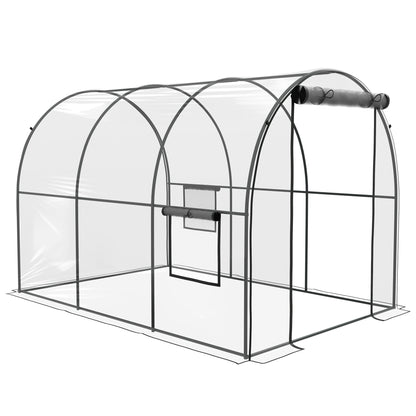 Garden Greenhouse Tunnel Tomato Greenhouse Ground Surface 6 m² 3L x 2W x 2H m Reinforced Tubular Frame Zippered Door 2 Roll-Up Windows - Transparent