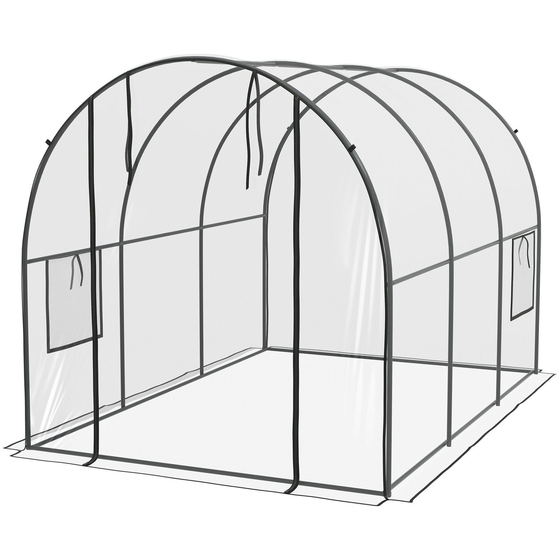 Garden Greenhouse Tunnel Tomato Greenhouse Ground Surface 6 m² 3L x 2W x 2H m Reinforced Tubular Frame Zippered Door 2 Roll-Up Windows - Transparent