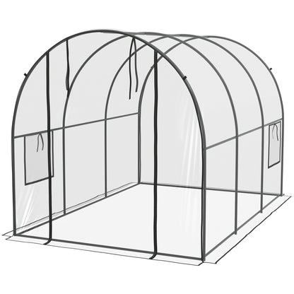 Garden Greenhouse Tunnel Tomato Greenhouse Ground Surface 6 m² 3L x 2W x 2H m Reinforced Tubular Frame Zippered Door 2 Roll-Up Windows - Transparent