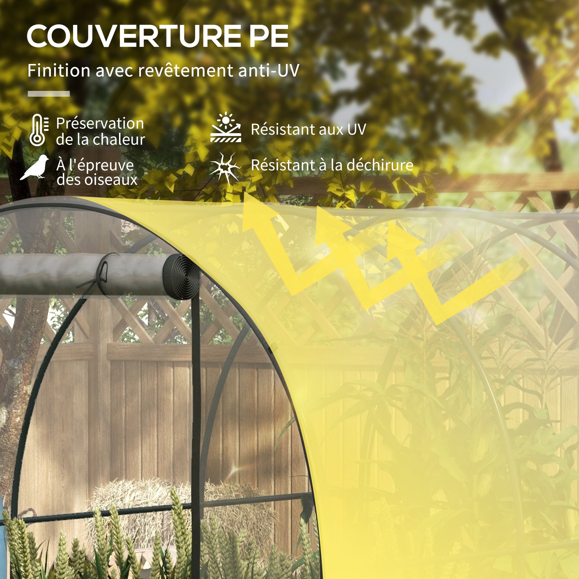 Garden Greenhouse Tunnel Tomato Greenhouse Ground Surface 6 m² 3L x 2W x 2H m Reinforced Tubular Frame Zippered Door 2 Roll-Up Windows - Transparent