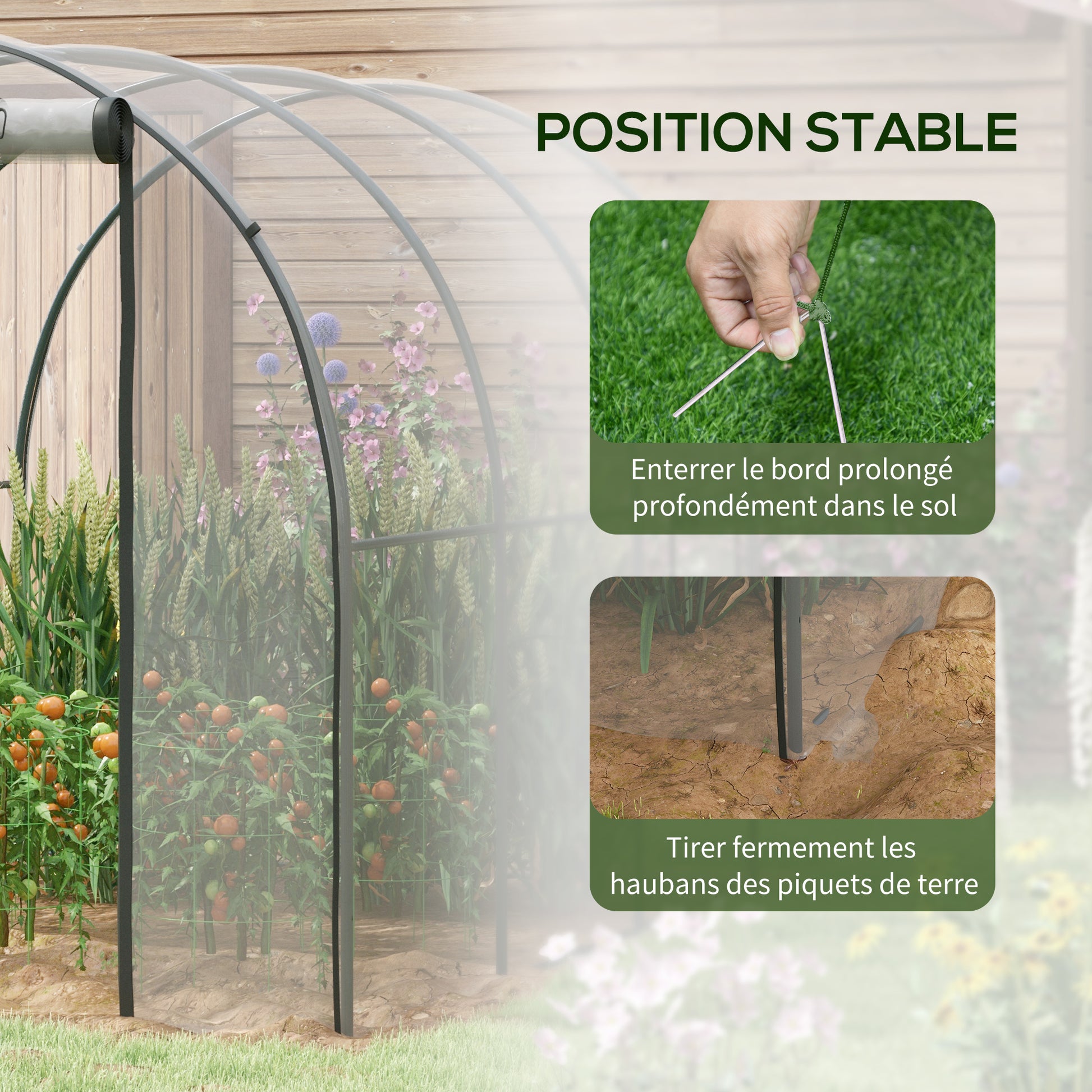 Garden Greenhouse Tunnel Tomato Greenhouse Ground Surface 6 m² 3L x 2W x 2H m Reinforced Tubular Frame Zippered Door 2 Roll-Up Windows - Transparent