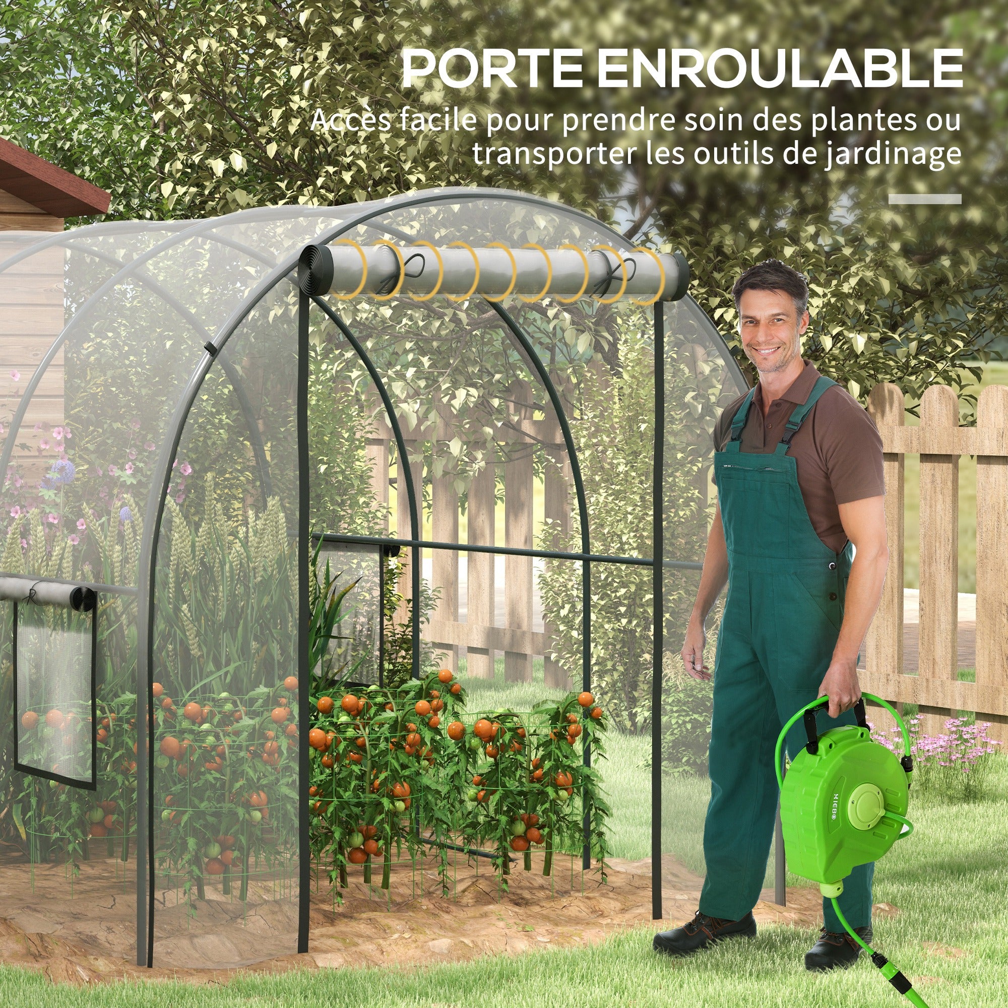 Garden Greenhouse Tunnel Tomato Greenhouse Ground Surface 6 m² 3L x 2W x 2H m Reinforced Tubular Frame Zippered Door 2 Roll-Up Windows - Transparent