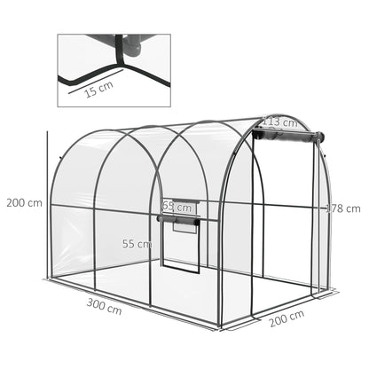 Garden Greenhouse Tunnel Tomato Greenhouse Ground Surface 6 m² 3L x 2W x 2H m Reinforced Tubular Frame Zippered Door 2 Roll-Up Windows - Transparent