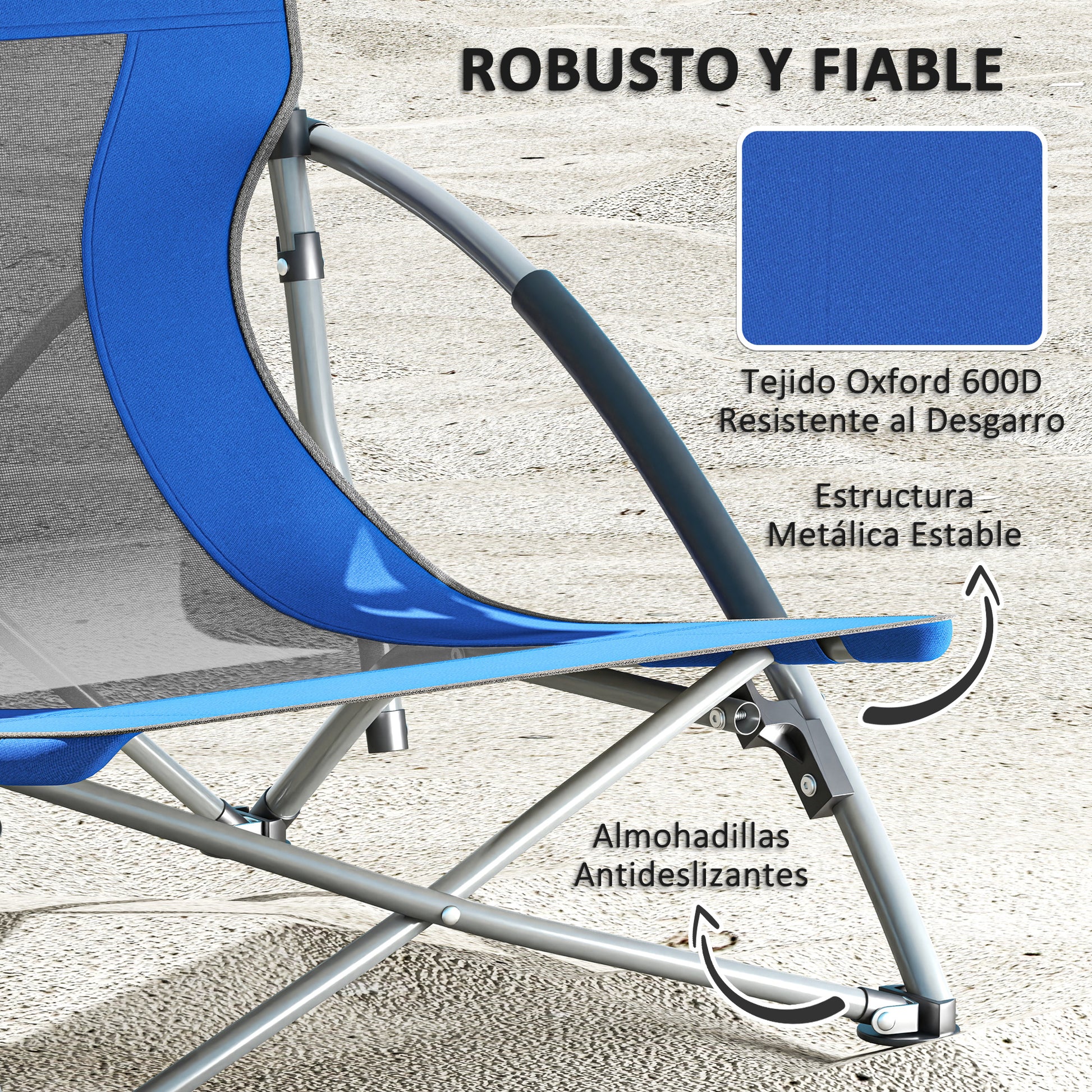 Pack of 2 Lightweight Foldable Beach Chairs Portable Low Camping Chairs with Mesh Backrest Cup Holder Armrests and Transport Bag for Camping Garden Fishing Load 120 kg Blue