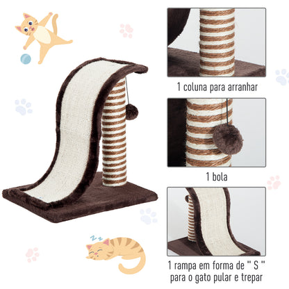 PawHut Cat Scratcher Tree with Natural Sisal Post and Play Ball 35x30x39cm Brown
