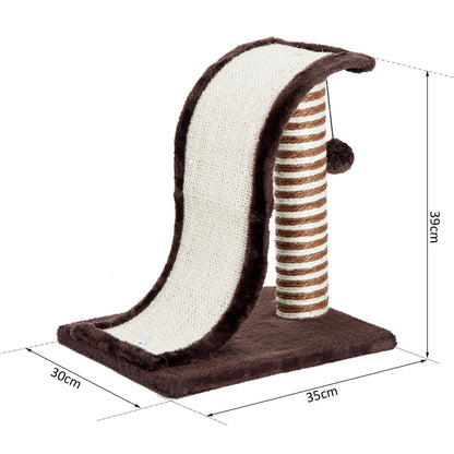 PawHut Cat Scratcher Tree with Natural Sisal Post and Play Ball 35x30x39cm Brown