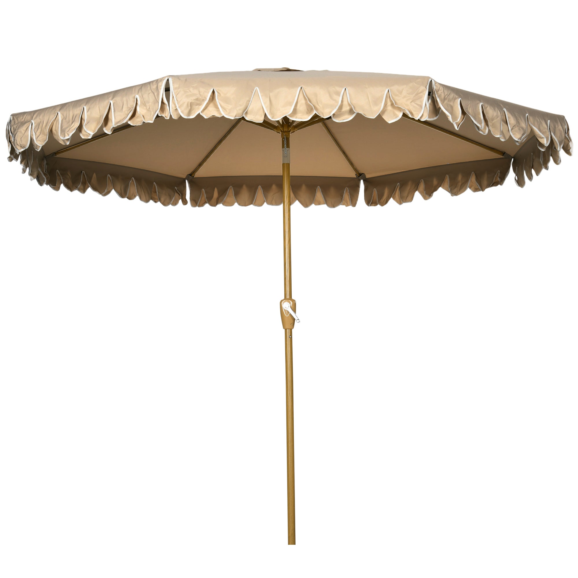 Garden Parasol Tilted Round Parasol Ø 264 cm with High-Density UV-Resistant Polyester Fabric Fringed Canopy Detachable Mast 8 Ribs - Beige