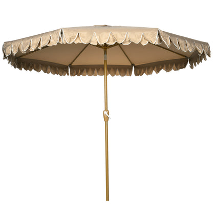 Garden Parasol Tilted Round Parasol Ø 264 cm with High-Density UV-Resistant Polyester Fabric Fringed Canopy Detachable Mast 8 Ribs - Beige