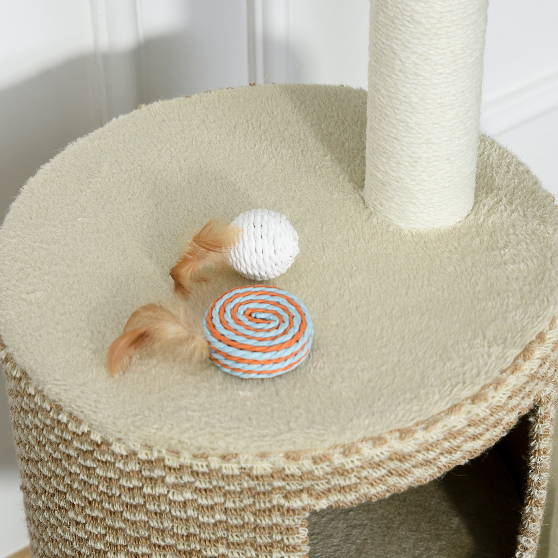 Cat Scratching Tree Cat Activity Tree with Plush Cave Jute Posts Comfortable Platform 61x41x96 cm Beige and Brown