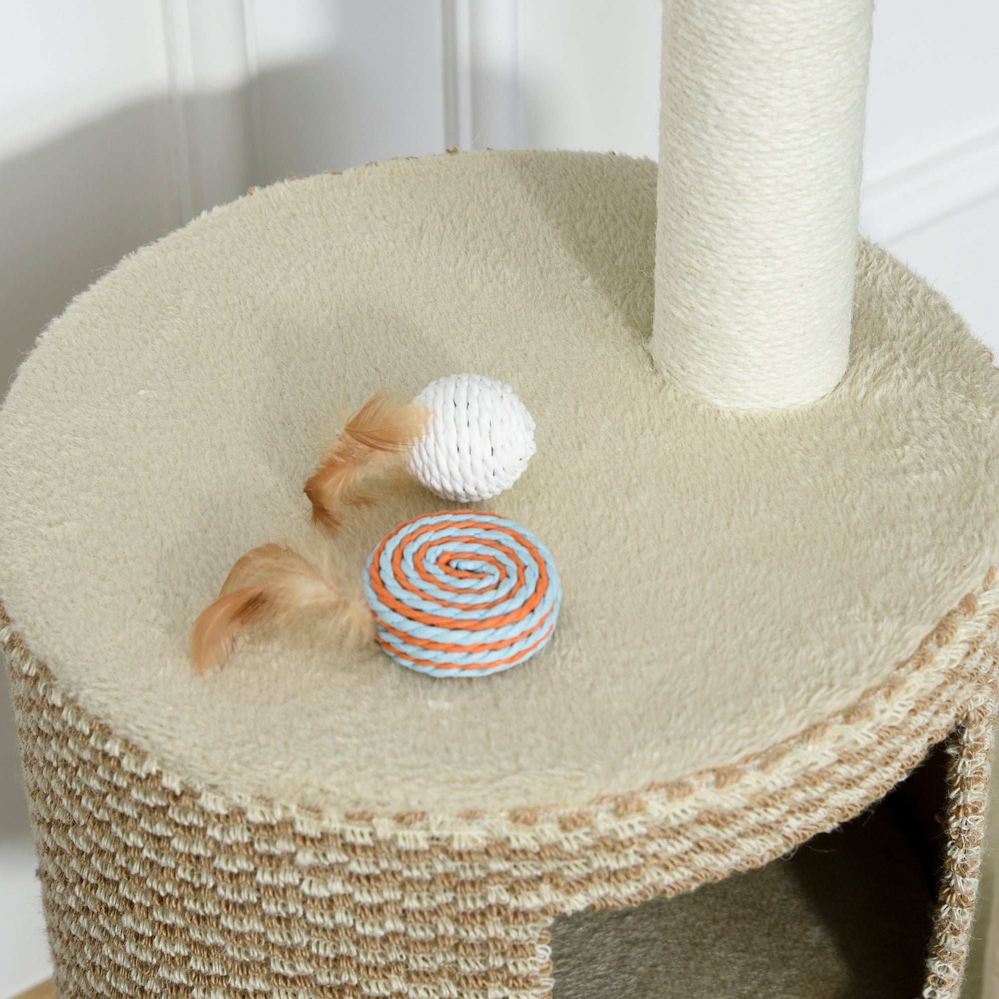 Cat Scratching Tree Cat Activity Tree with Plush Cave Jute Posts Comfortable Platform 61x41x96 cm Beige and Brown
