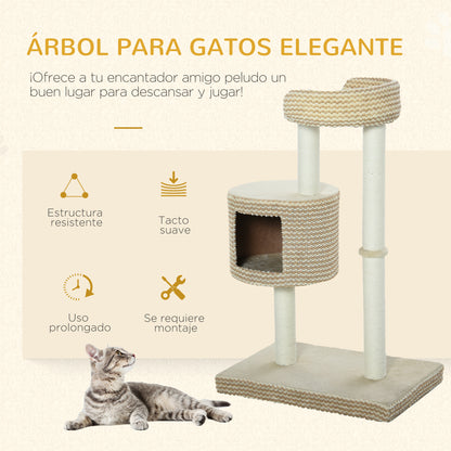 Cat Scratching Tree Cat Activity Tree with Plush Cave Jute Posts Comfortable Platform 61x41x96 cm Beige and Brown