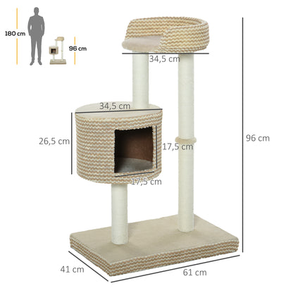 Cat Scratching Tree Cat Activity Tree with Plush Cave Jute Posts Comfortable Platform 61x41x96 cm Beige and Brown