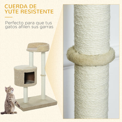 Cat Scratching Tree Cat Activity Tree with Plush Cave Jute Posts Comfortable Platform 61x41x96 cm Beige and Brown