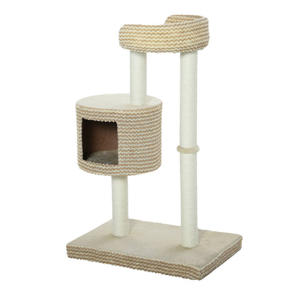 Cat Scratching Tree Cat Activity Tree with Plush Cave Jute Posts Comfortable Platform 61x41x96 cm Beige and Brown