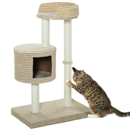 Cat Scratching Tree Cat Activity Tree with Plush Cave Jute Posts Comfortable Platform 61x41x96 cm Beige and Brown
