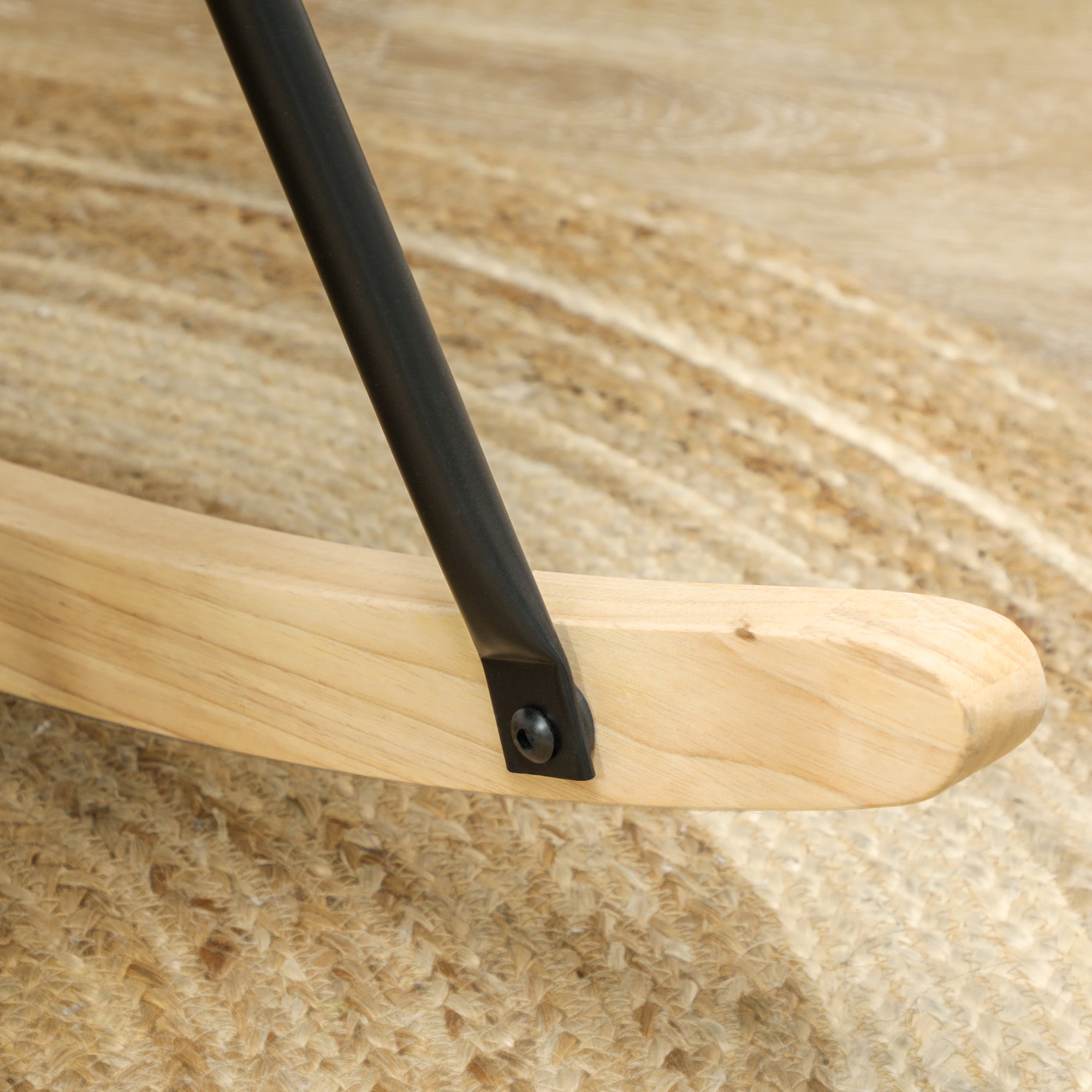 Schaukelstuhl, Schaukelsessel mit Berbervliesoptik, Armlehne, Gepolsterter Sessel mit Holzkufen, Relaxsessel für Wohnzimmer, Schlafzimmer, bis 120kg belastbar, Hellblau