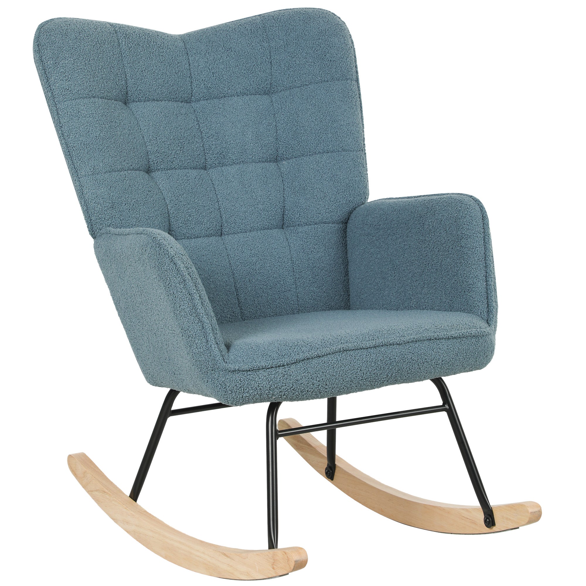 Rocking Chair, Rocking Armchair with Berber Fleece Look, Armrest, Padded Chair with Wooden Runners, Recliner for Living Room, Bedroom, up to 120kg load-bearing capacity, Light Blue