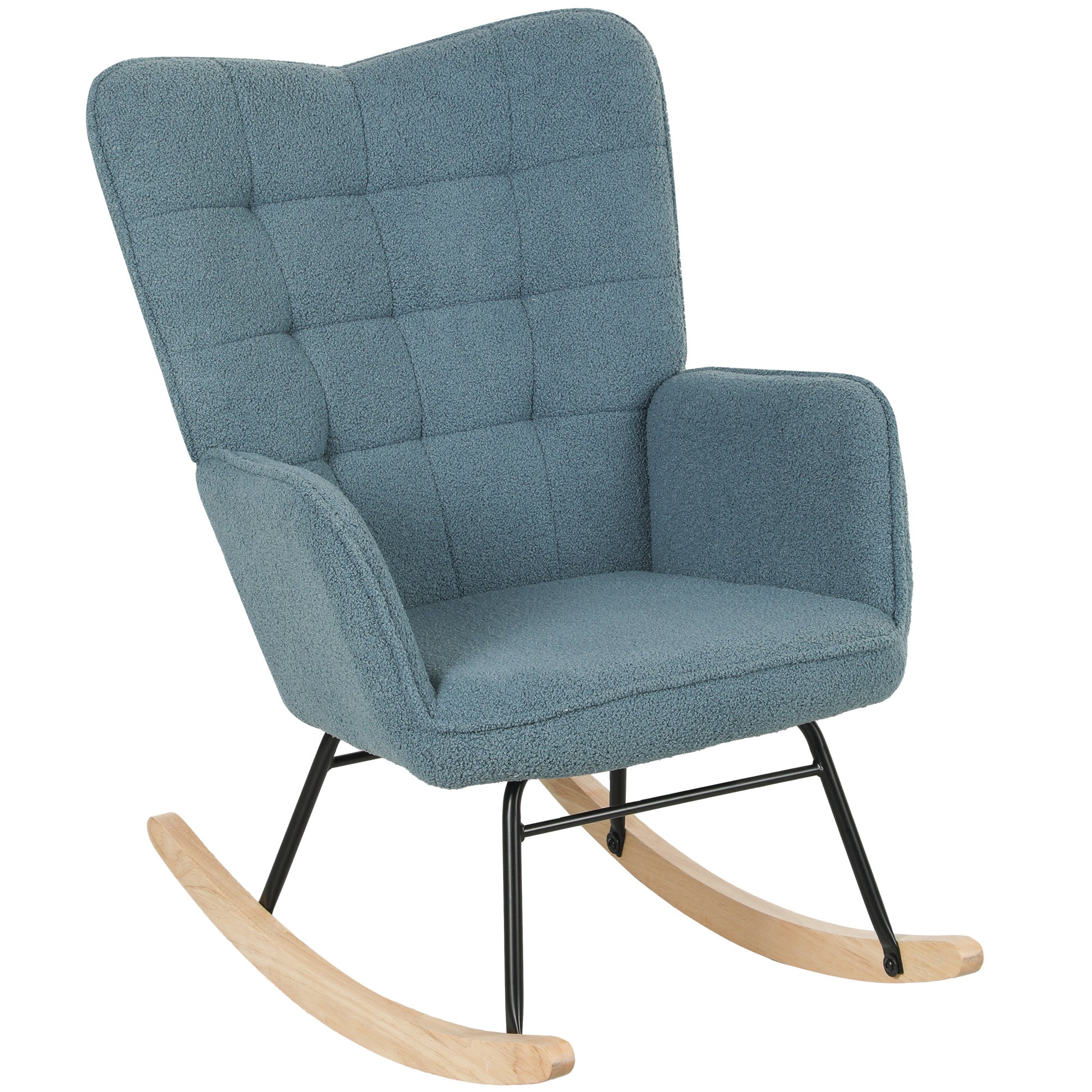 Rocking Chair, Rocking Armchair with Berber Fleece Look, Armrest, Padded Chair with Wooden Runners, Recliner for Living Room, Bedroom, up to 120kg load-bearing capacity, Light Blue