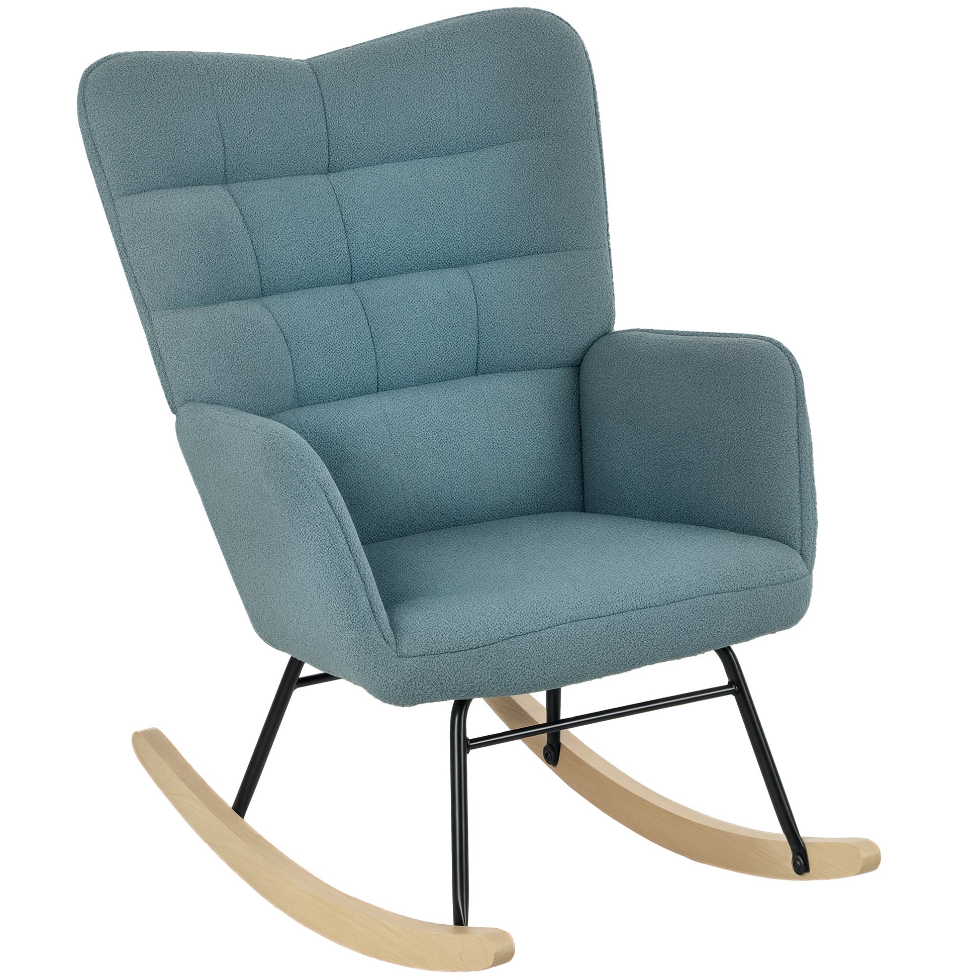 Rocking Chair, Rocking Armchair with Berber Fleece Look, Armrest, Padded Chair with Wooden Runners, Recliner for Living Room, Bedroom, up to 120kg load-bearing capacity, Light Blue