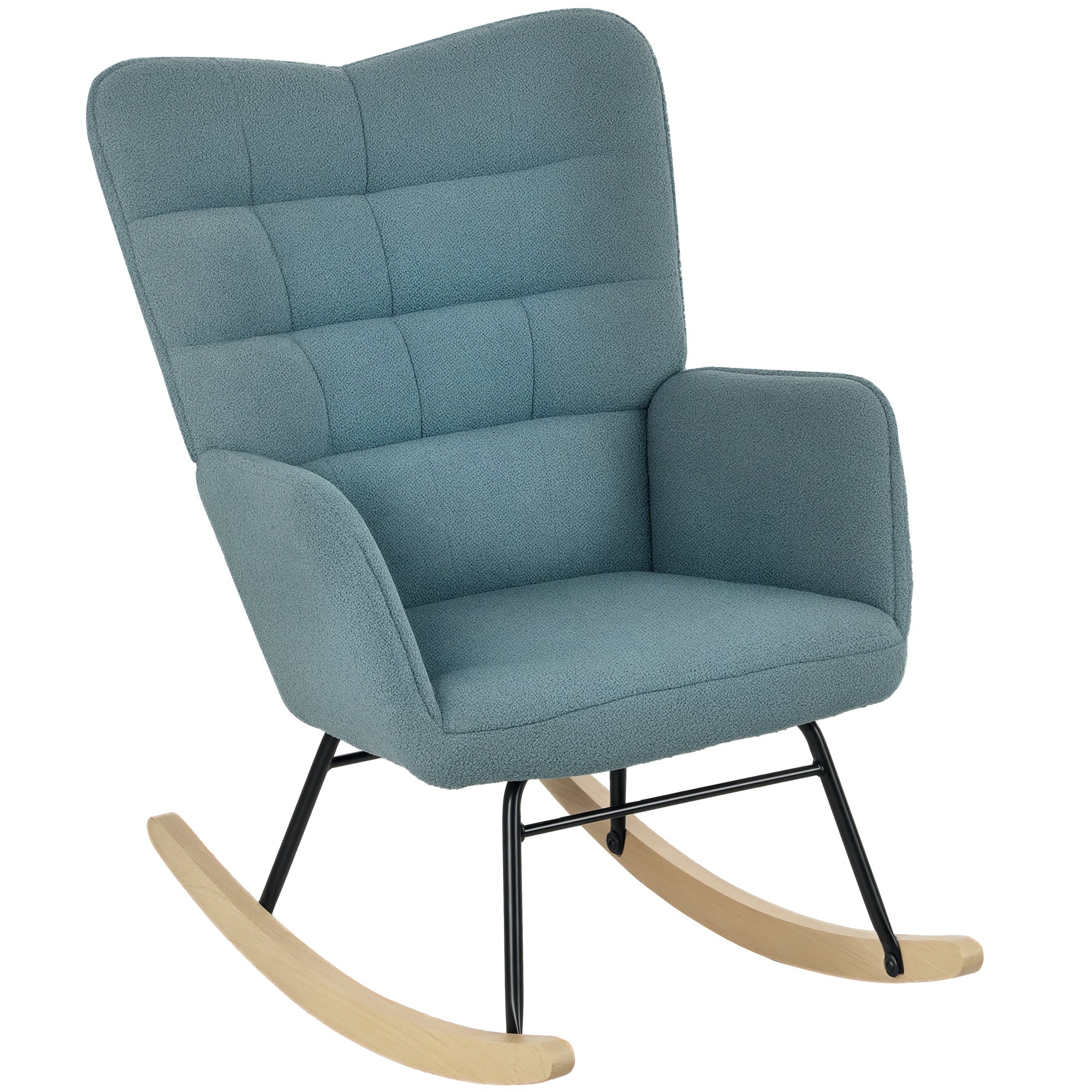 Rocking Chair, Rocking Armchair with Berber Fleece Look, Armrest, Padded Chair with Wooden Runners, Recliner for Living Room, Bedroom, up to 120kg load-bearing capacity, Light Blue