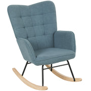 Schaukelstuhl, Schaukelsessel mit Berbervliesoptik, Armlehne, Gepolsterter Sessel mit Holzkufen, Relaxsessel für Wohnzimmer, Schlafzimmer, bis 120kg belastbar, Hellblau