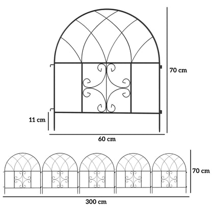 Garden Fence Steel 300 cm x 70 cm High Decorative Grid Fence Set Fence Elements Landscape Fence Arch Fence for Dogs Dog Fence for Garden Flower Beds Animal Barrier Outdoor Area Black